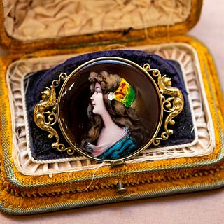 Hand Painted Portrait of a Lady Victorian Pin