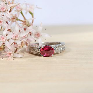 Rubellite & Diamond Engagement Ring, Platinum