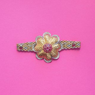 Vintage Ruby Flower Cluster Bracelet