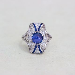 Art Deco Sapphire & Diamond Filigree Ring