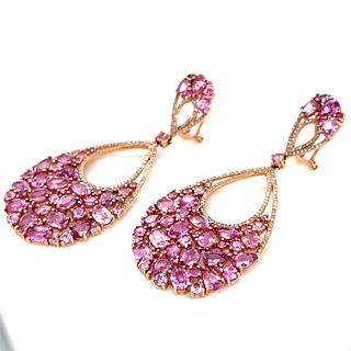 18K Yellow Gold Pink Sapphire & Diamond Earrings