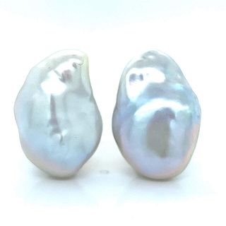 18K Yellow Gold Baroque Pearl Earrings, signed Yvel