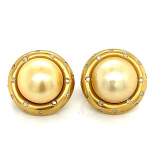 YVEL 14K Yellow Gold Golden South Sea Pearl and Diamond Earrings