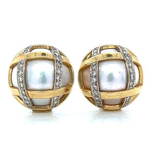 14K Mabe Pearl and Diamond Earrings