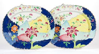CHINESE EXPORT PORCELAIN FAMILLE ROSE TOBACCO LEAF PAIR OF PLATTERS