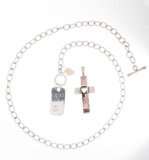 Two Tone Cross Pendant and Monogram Necklace