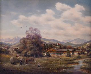 H. Mayer Oil on Board Landscape