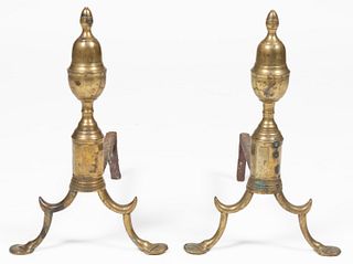 PAIR OF FEDERAL BRASS AND IRON ANDIRONS