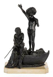 AMERICAN OR EUROPEAN SCHOOL (LATE 19TH/FIRST QUARTER 20TH CENTURY) PATINATED METAL FIGURAL GROUP
