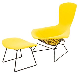 Harry Bertoia (Italian/American, 1915-1978) for Knoll Inc., "Bird" lounge chair and ottoman (designed 1952) , each with Knoll Inc. label to undersides