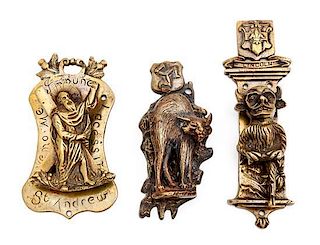 A Group of Three Brass Masonic Appliques, Height of largest 5 1/2 x width 1 3/4 inches.