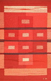 Vintage Scandinavian Red Color Swedish Kilim Geometric Rug 7 ft 4 in x 4 ft 9 in (2.24 m x 1.45 m)