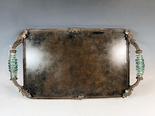 LARGE TRAY WITH GLASS BEAD HANDLES 