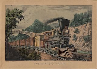 The Express Train - Original Small Folio Currier & Ives Lithograph.
