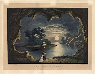 The Magic Lake - Original Medium Folio Currier & Ives Lithograph.