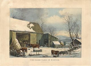 Farm-Yard Winter - Original Large Folio Currier & Ives Lithograph - After G. H. Durrie.