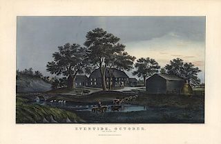 Eventied-October - Original Large Folio Currier & Ives Lithograph.