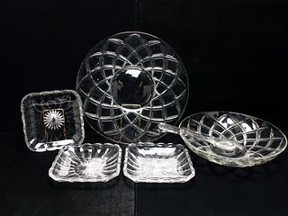 GLASS SERVING BOWL & TRAY W DISHES 