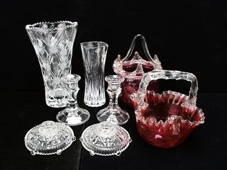 LOT OF CUT GLASS AND CRANBERRY GLASS