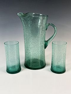 GLASS PITCHER & TWO GLASSES