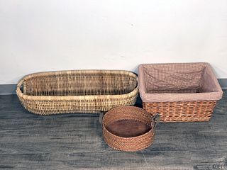THREE LARGE WOVEN BASKETS