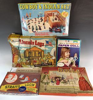 VINTAGE GAMES & ACTIVITY SETS 1940S - 1970S LINCOLN LOGS, EMPIRE COWBOYS & INDIANS