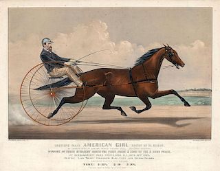 Trotting Mare American Girl - Original Large Folio  Currier & Ives Lithograph.