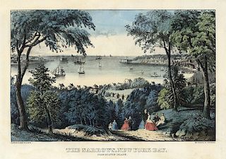 New York Bay - Original Small Folio Currier & Ives Lithograph
