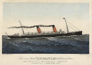 Lucania Steamship - Original Medium folio Currier & Ives Lithograph