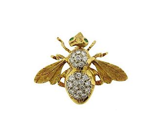 18K Gold diamond Emerald Insect Brooch Pin