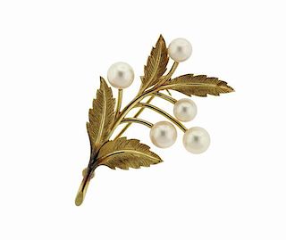Mikimoto 14K Gold Pearl Floral Motif Brooch Pin