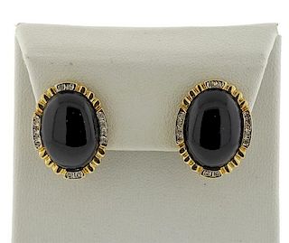 14K Gold Onyx Diamond Earrings