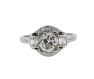 Art Deco Granat Platinum 1.30ct Diamond Engagement Ring
