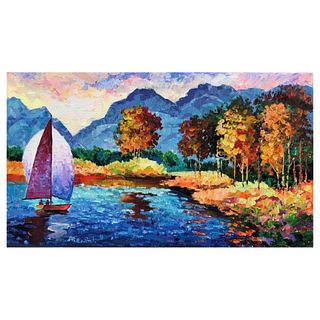 Alexander Antanenka, "Sailing In Switzerland" Original Painting on Canvas, Hand Signed with Letter of Authenticity.