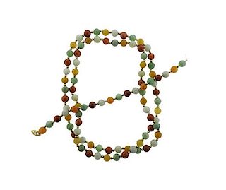 14K Gold Multi Color Jade Bead Necklace Bracelet Set