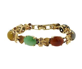 14K Gold Multi Color Jade Bracelet