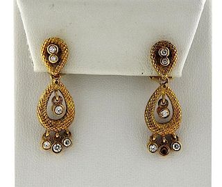 Judith Ripka 18K Gold Diamond Dangle Earrings
