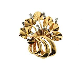 Retro 18k Gold Diamond Brooch Pin