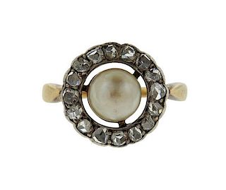 Antique 18k Gold Pearl Diamond Ring