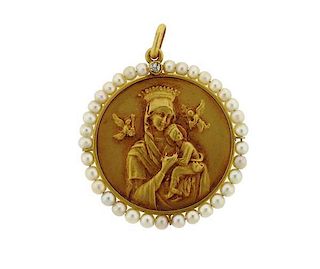 18k Gold Pearl Diamond Mother Mary Pendant