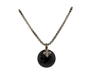 David Yurman Capri Sterling Diamond Onyx Pendant Necklace