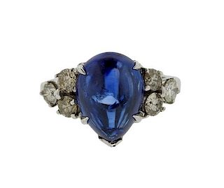 French 18k Gold 8.82ct Pear Shape Sapphire Diamond Ring