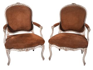 Pr. Louis Delanois 18th C. French Fauteuil Arm Chairs