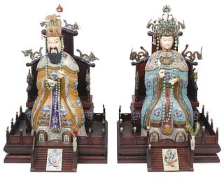 Chinese King & Queen Cloisonne Enamel and Silver