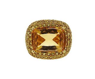 18K Gold 12ct Citrine Yellow Sapphire Dome Cocktail Ring