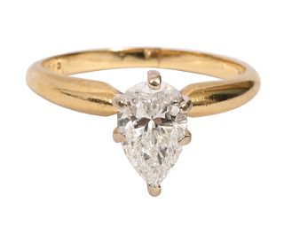 Pear Shaped Diamond & 18K YG Engagement Ring