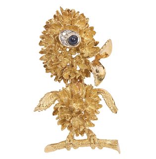 Signed 18K Yellow Gold Duck Brooch with Diamonds