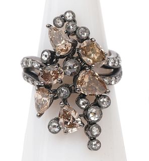 Contemporary Style Cognac Diamond & Gold Ring