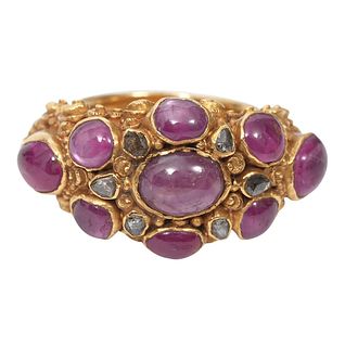 Etruscan Revival Style Ruby & 22K YG Ring