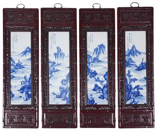 4 Chinese Porcelain Plaques Set in Wood Frames
